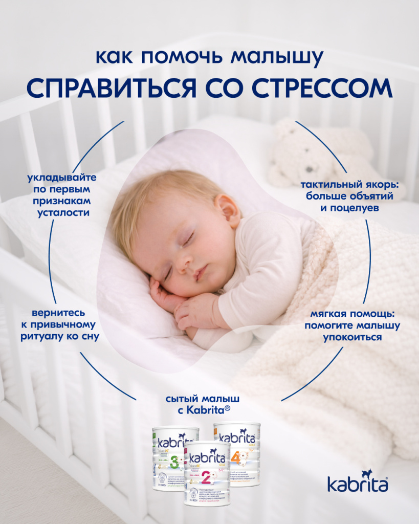 Спящий ребёнок в кроватке — советы по преодолению стресса и отката сна во время скачков развития с Kabrita®